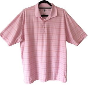 Nike Golf Mens Pink Orange Striped Short Sleeve Fit Dry Polo Shirt Size Large
